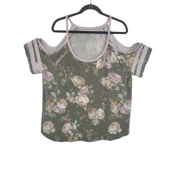 Maurices Cold Shoulder Top 2X Womens Plus Size Multicolor Floral Short Sleeve - Picture 1 of 6